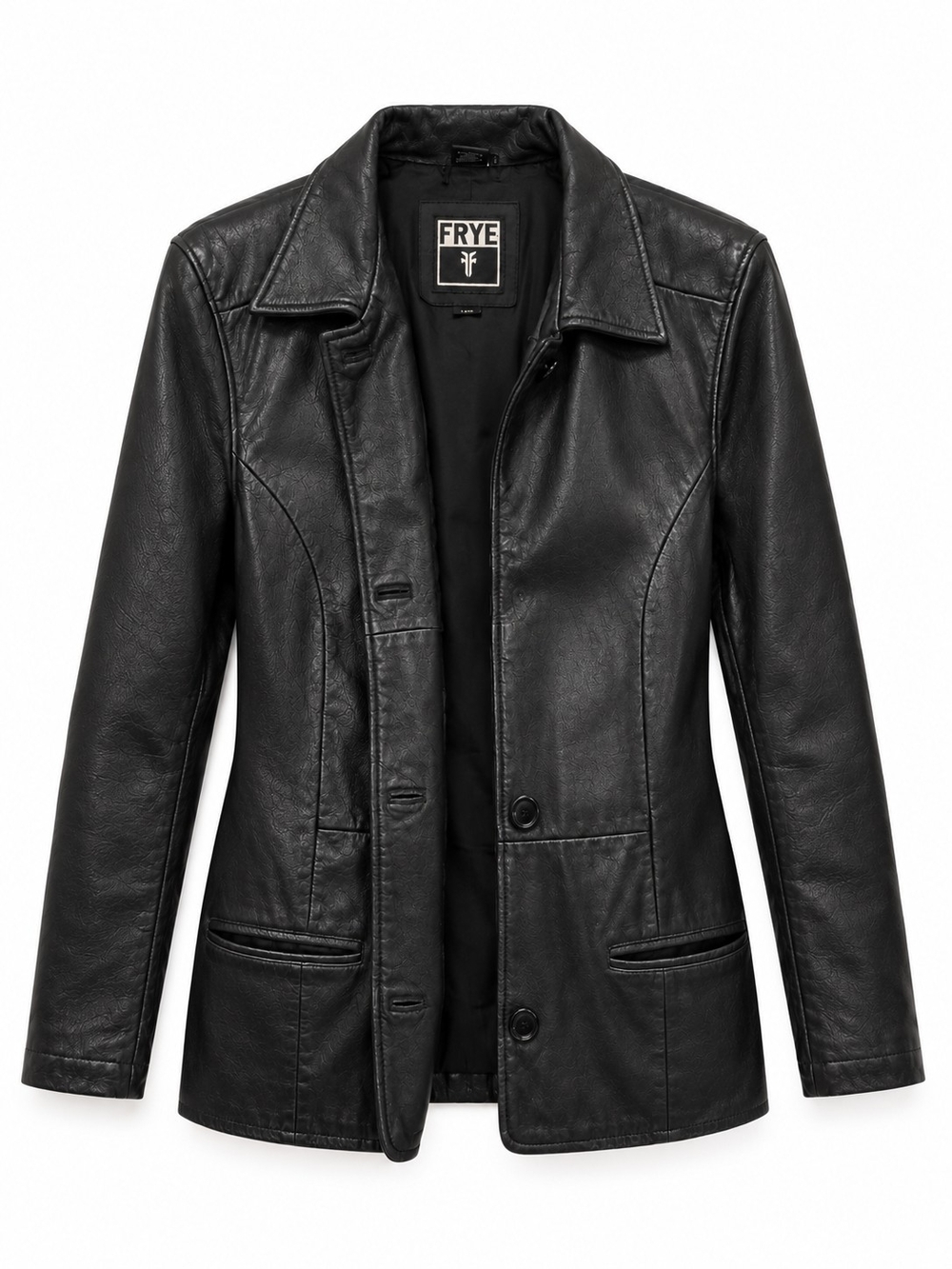 90s Frye Black Leather Button-Front Blazer Jacket